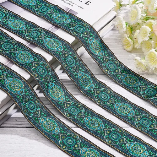 Vista 4 de FINGERINSPIRE Cinta jacquard vintage de 7.7 yardas, 1.3 pulgadas, con embriderizada, tela tejida con flecos para accesorios de ropa de bricolaje
