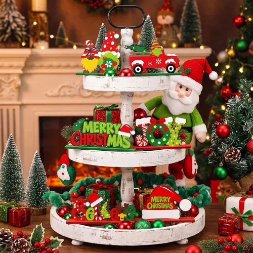 Vista 2 de Realspring 6 piezas de decoración de mesa de Navidad, centros de mesa de madera de Merry Christmas, decoración de mesa Joy Wood, gnomos de jengibre