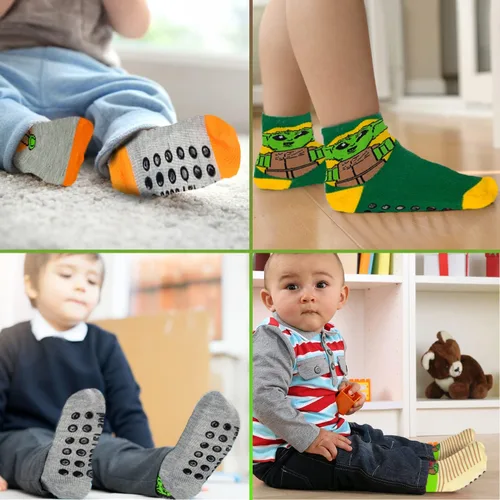 Vista 5 de Disney Baby Yoda - Calcetines para niños (10 unidades) y calcetines para niños pequeños con pinzas, calcetines antideslizantes para niños