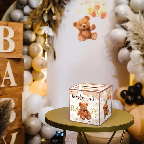 Vista 6 de Fumete 51 piezas Caja de tarjetas de rifa de pañales con osos con tarjetas de rifa de pañales insertadas, No podemos esperar, para baby shower