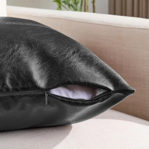 Vista 3 de Fancy Homi - Paquete de 2 fundas de almohada decorativas negras estilo boho de cuero sintético de 16 x 16 pulgadas para sala de estar, sofá, cama