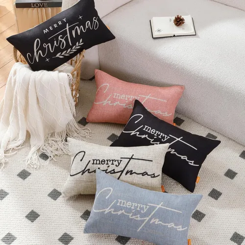 Vista 3 de Funda de almohada decorativa de Navidad de 12 x 20 pulgadas, funda de almohada lumbar de poliéster de Navidad, funda de cojín de granja para sofá