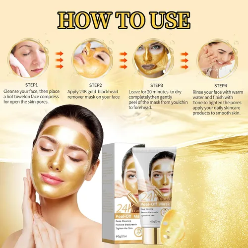 Vista 6 de Máscara para puntos negros, mascarilla de oro de 24 quilates, removedor de puntos negros, mascarilla facial reafirmante para cara, limpieza