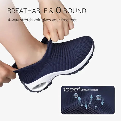 Vista 3 de STQ - Tenis para caminar, sin cordones, de malla transpirable, cómodos, a la moda, mocasines con plataforma de cuña para mujer