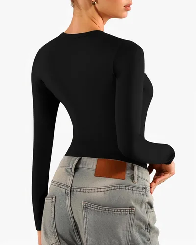 Vista 3 de MANGOPOP Body de manga larga para mujer con cuello redondo