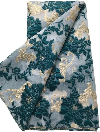 Vista 8 de Tela de encaje africano bordado francés Brocado Jacquard tejido de encaje 5 yardas de tela de encaje dorado para costura de vestido de fiesta