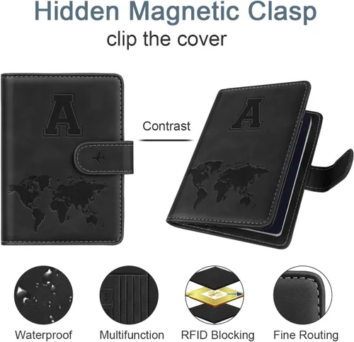 Vista 4 de Funda para Pasaporte Personalizada con Letra de la A a la Z, Billetera de Viaje con Bloqueo RFID, Funda para Pasaporte, Estuche para Pasaporte