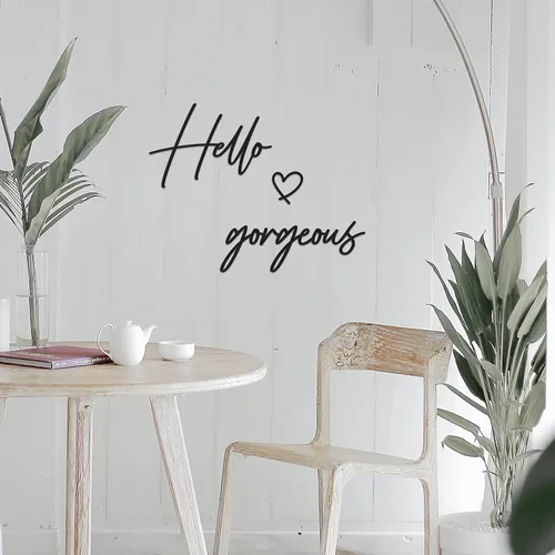 Vista 2 de Decoración de pared con texto en inglés «Hello Gorgeous Hello Gorgeous – 20 x 15 pulgadas, negro moderno y hermoso, letrero de «Hello Beautiful»