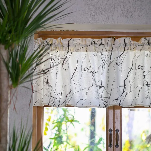 Vista 2 de SUTAVIA Cenefa de cortina para ventanas, diseño de mármol, cenefas blancas para ventanas, decoración abstracta de cocina, bolsillo para barra