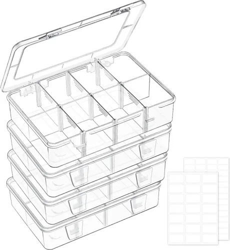 Vista 8 de Mauproy Caja Organizadora de Plástico Grande con 15 Rejillas y Divisores Ajustables, Organizador Transparente de Manualidades y Caja
