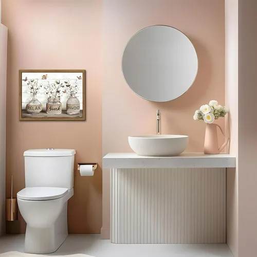 Vista 2 de Decoración de Pared de Baño de Granja, Lienzo de Algodón Rústico Enmarcado, Pintura de Decoración de Pared, Carteles Modernos de Arte de País