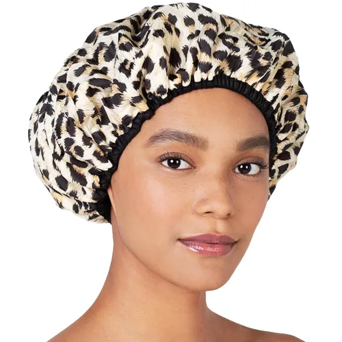 Vista 8 de Gorro de ducha y baño de nailon reutilizable, reversible, de gran tamaño, impermeable, gorros de ducha grandes diseñados para todas las longitudes