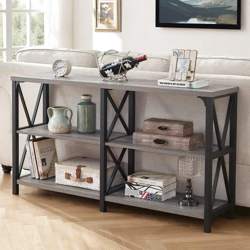 Vista 11 de LVB Mesa de sofá rústica, mesa consola de granja para sala de estar, mesa de entrada de pasillo con almacenamiento, mesa de entrada para vestíbulo