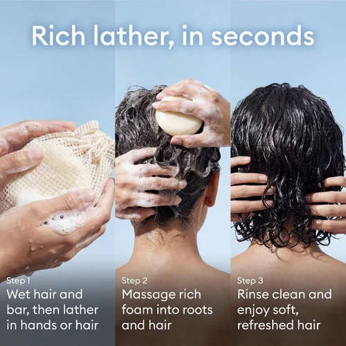 Vista 8 de Vove Juego de barras para el cabello y el cuerpo (3 barras + 3 bolsas) – Paquete de champú, acondicionador y gel de baño – Proteína de arroz