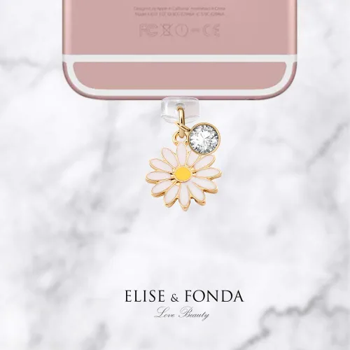 Vista 2 de ELISE & FONDA CP41 Puerto de carga USB anti polvo enchufe pequeño margarita flor colgante colgante encanto teléfono para iPhone 11/XS MAX/XR/X/8