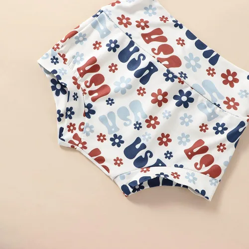 Vista 7 de Conjunto patriótico de 3 piezas para bebé niña del 4 de julio, camiseta sin mangas, camiseta sin mangas, camiseta sin mangas, pantalones cortos