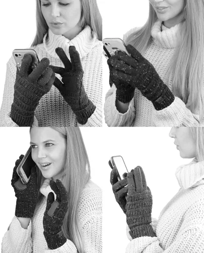 Vista 2 de C.C Guantes de punto unisex para pantalla táctil, cálidos, antideslizantes.