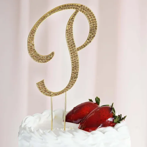 Vista 4 de Efavormart - Decoración para tartas de 4.5 pulgadas de alto con diamantes de imitación dorados brillantes para bodas, fiestas de cumpleaños, eventos