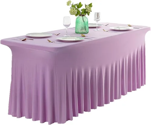 Vista 13 de Falda de mesa de poliéster ajustable de una pieza de elastano, mantel rectangular resistente a las arrugas para eventos de bodas, fiestas