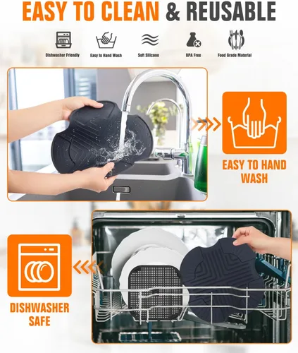 Vista 3 de 2 Piezas Salvamanteles de Silicona para Freidora de Aire y Protector contra Salpicaduras para Ninja Crispi, Alfombrilla Resistente al Calor