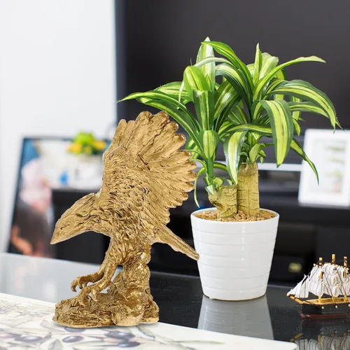 Vista 3 de Estatua de águila de resina, figuras de águila calva, doradas, doradas, vintage, águila, escultura, Fengshui, figuras de animales, oficina, hogar