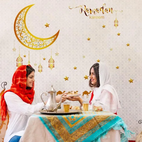 Vista 3 de Estivaux Eid Mubarak - Juego de calcomanías para decoración de pared, Ramadán, luna, estrellas, farol, ventana, islámico, musulmán, calcomanías