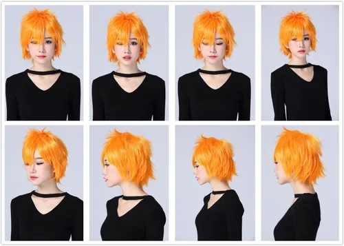 Vista 8 de Bleach Kurosaki Ichigo Traje Corto Naranja Partido Cosplay Pelucas, N
