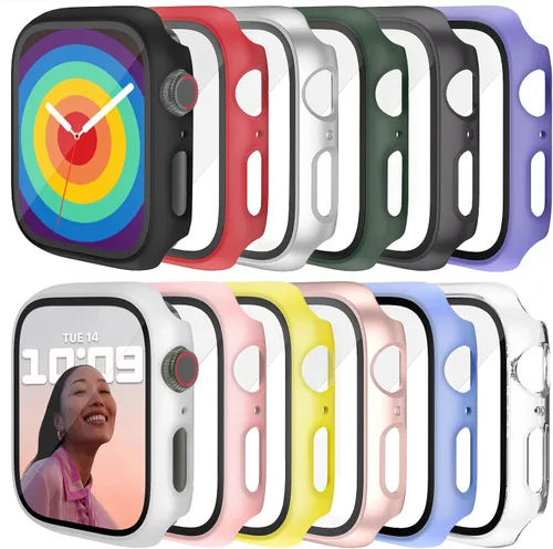 Vista 6 de 4 fundas rígidas de policarbonato compatibles con Apple Watch Series 7/8/9 de 1.614 pulgadas con protector de pantalla de cristal, protector Oro