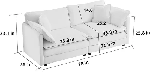 Vista 18 de Sofá seccional modular verde de 111.5", sofás seccionales grandes de 3 plazas para sala de estar, sofá nube oversized de tela chenille con otomana