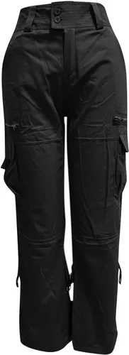 Vista 3 de Pantalones cargo para mujer, de cintura alta, pierna ancha, pantalones lisos de otoño con bolsillos