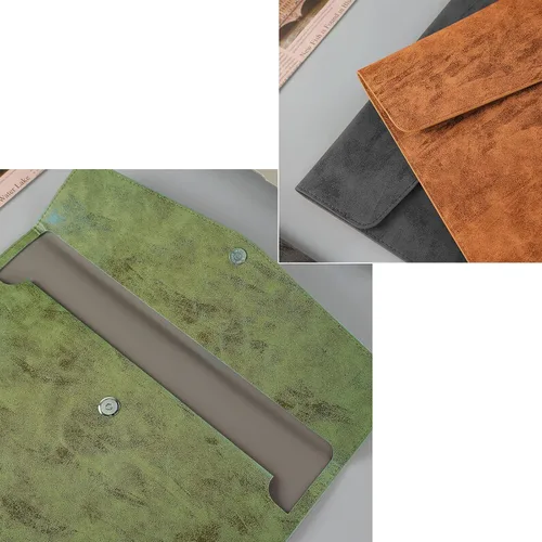 Vista 3 de Carpeta de archivos A4 de cuero PU Portafolio impermeable carpeta sobre con cierre a presión verde militar