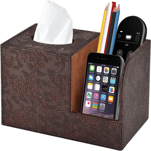 Vista 11 de Funda de caja de pañuelos de cuero PU cuadrada, Soporte de caja de pañuelos multifuncional, Caja de pañuelos con almacenamiento, Soporte de pañuelos