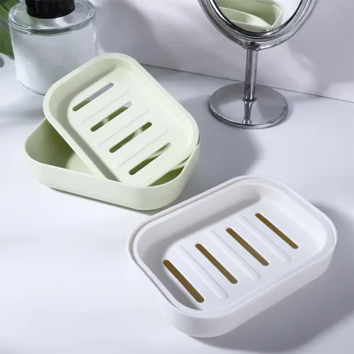 Vista 4 de 4 platos de drenaje de jabón de plástico, soporte de jabón de doble capa, caja de jabón de baño, contenedor de jabón, bandeja de esponja de cocina