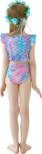 Vista 3 de DNFUN Colas de sirena para nadar para niñas, traje de baño de sirena con monoaleta