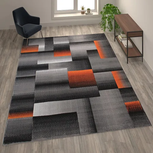 Vista 16 de Flash Furniture Elio Collection - Alfombra de área con patrón de bloques de color, alfombra de olefina azul de pelo alto, alfombra de área de 2 x 3