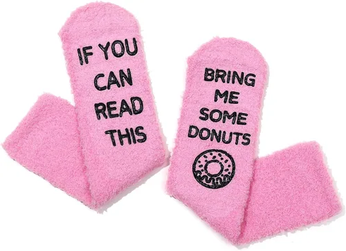 Vista 13 de CHANGGER Calcetines unisex con texto en inglés "If You Can Read This Bring Me Some Fuzzy Funny Saying Crew Socks Christmas Unisex Gift