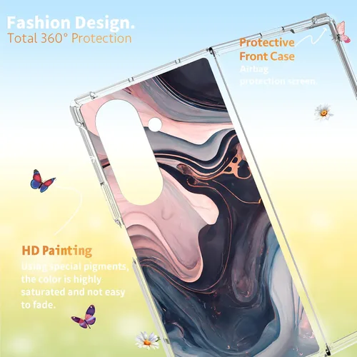 Vista 5 de Funda para Samsung Galaxy Z Fold 7 5G, diseño de mármol, delgada, anticaídas, a prueba de golpes, suave, a prueba de golpes, transparente, fundas