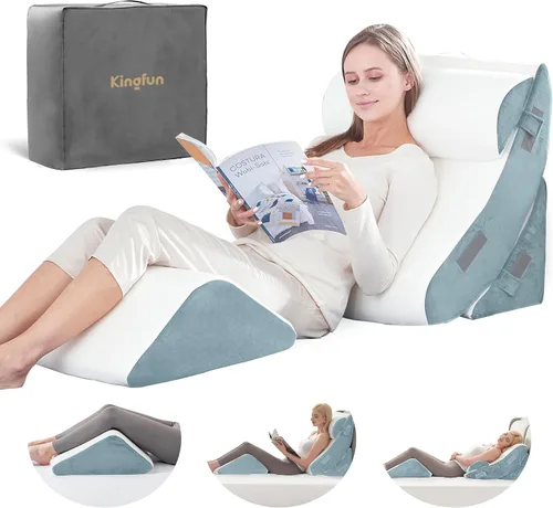 Vista 9 de Kingfun - Juego de 4 almohadas ortopédicas de cuña para cama, de espuma viscoelástica para dormir, almohada triangular transpirable, espuma