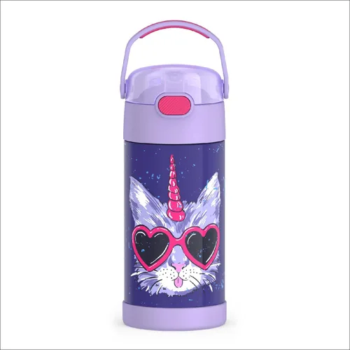 Vista 14 de THERMOS FUNTAINER - Botella de agua con pajilla, 12 onzas, botella de agua de acero inoxidable aislada al vacío para niños con tapa, color negro