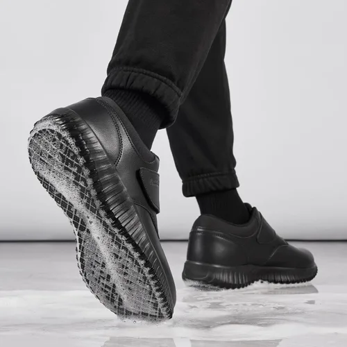 Vista 8 de Zapatos de trabajo antideslizantes negros para hombres Servicio de alimentos Restaurante Deslizamiento en el zapato resistente al agua