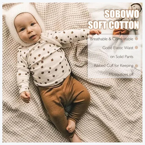 Vista 2 de SOBOWO Pantalones de bebé niño acanalado para niños y niñas, color sólido, pantalones casuales neutros pantalones pantalones pantalones ropa 3M-3T