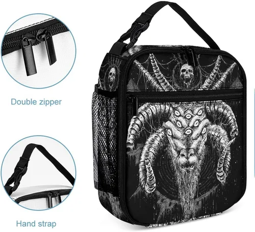 Vista 5 de Baphomet - Lonchera térmica con aislamiento de cabra de Satán, reutilizable, bolsa portátil para hombres y mujeres