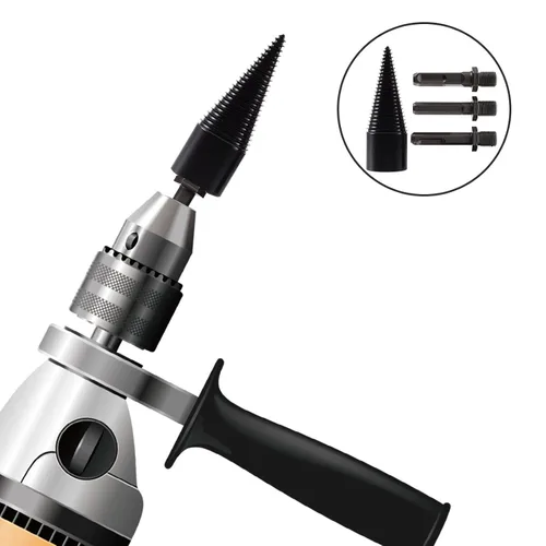 Vista 6 de 4pcs Wood Log Splitter Drill Bit Set with 3 Detachable Handles (Round, Square, Hex) 32mm Carbon Steel Firewood Splitting Tool for Electric Hammer