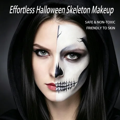 Vista 3 de Base blanca de Halloween y lápiz labial negro, maquillaje gótico