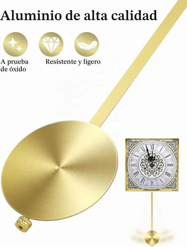 Vista 3 de NiHome Reloj de pared de cuarzo de repuesto con péndulo (dorado)