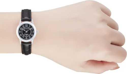 Vista 6 de Miykon Relojes para mujer – Delicado pequeño reloj analógico para mujer con correa de cuero vegano negro – Segundero, pulido iónico, cristal