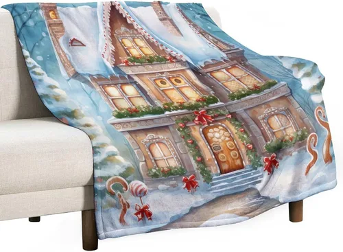 Vista 20 de Mantas suaves y mantas para sofá, casa de Navidad y pan de jengibre, manta de microfibra suave y acogedora manta de microfibra para hombre, casa