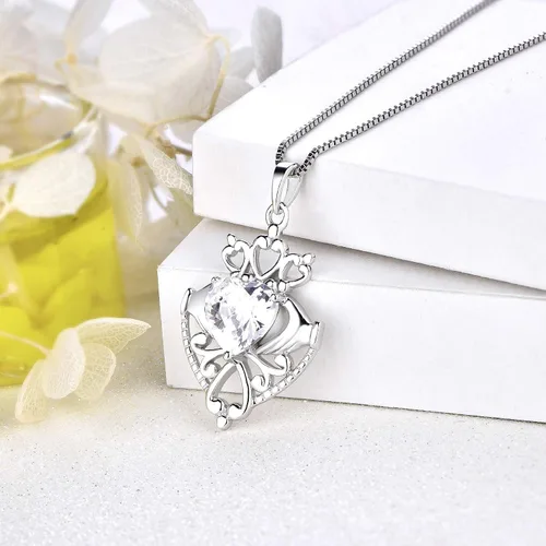 Vista 4 de JO WISDOM Collar con colgante de corazón celta irlandés de plata de ley 925 con piedras natales