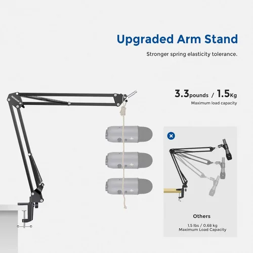 Vista 4 de Neewer: Micrófono ajustable de Suspension Boom Scissor Arm Stand, soporte de micrófono compacto de acero durable para estaciones de radio estudio