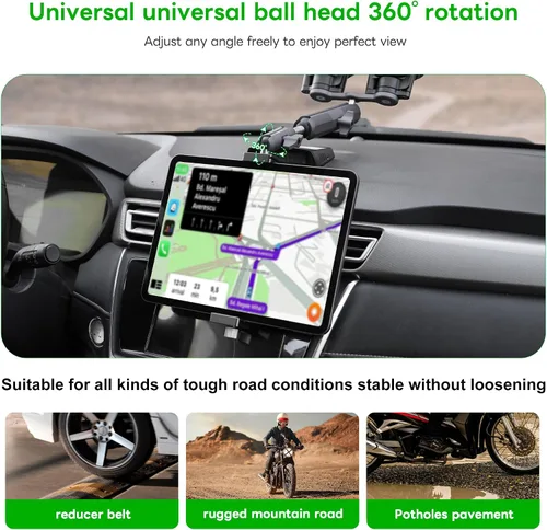 Vista 8 de FANAUE Soporte para iPad con cabezal de bola de 0.669 in para trípode, compatible con brazo de doble enchufe y soporte para automóvil, soporte